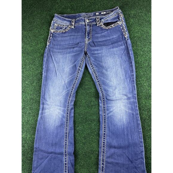 Miss Me Jeans Womens Heavy Stitched Denim Boot Button Flap Studded Sz 31 X 32.5 - Picture 4 of 7